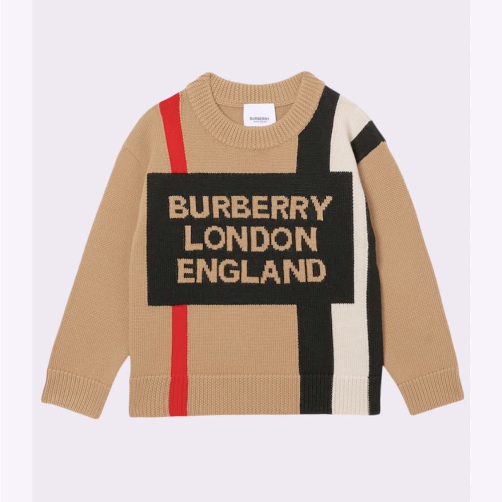 Burberry Beige, Black & Red Logo Knit Sweater